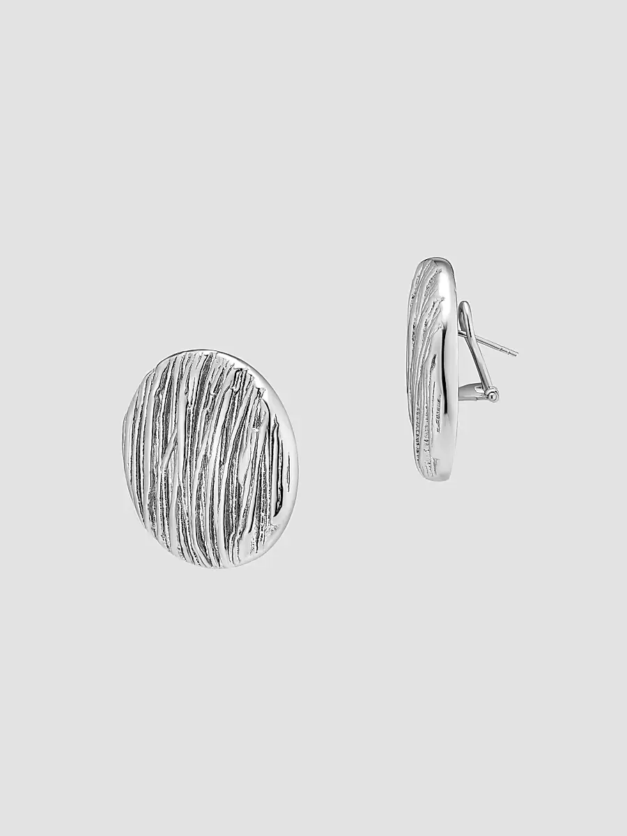 Oradina Women's Linen Button Earrings in Sterling Silver - Silver | Thumbnail 5 Oradina Women's Linen Button Earrings in Sterling Silver - Silver | Thumbnail 5