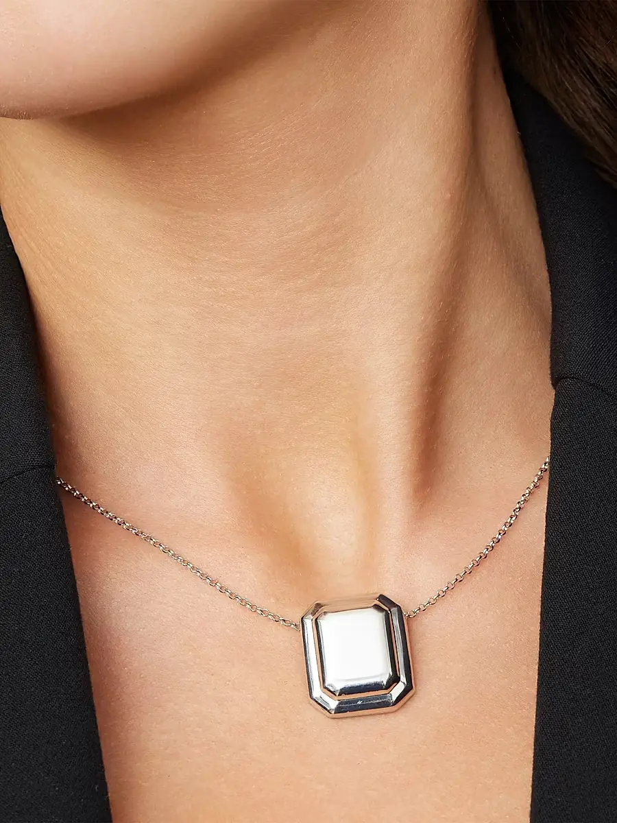 Oradina Women's Cufflink Pendant Necklace in Sterling Silver - Silver | Thumbnail 4