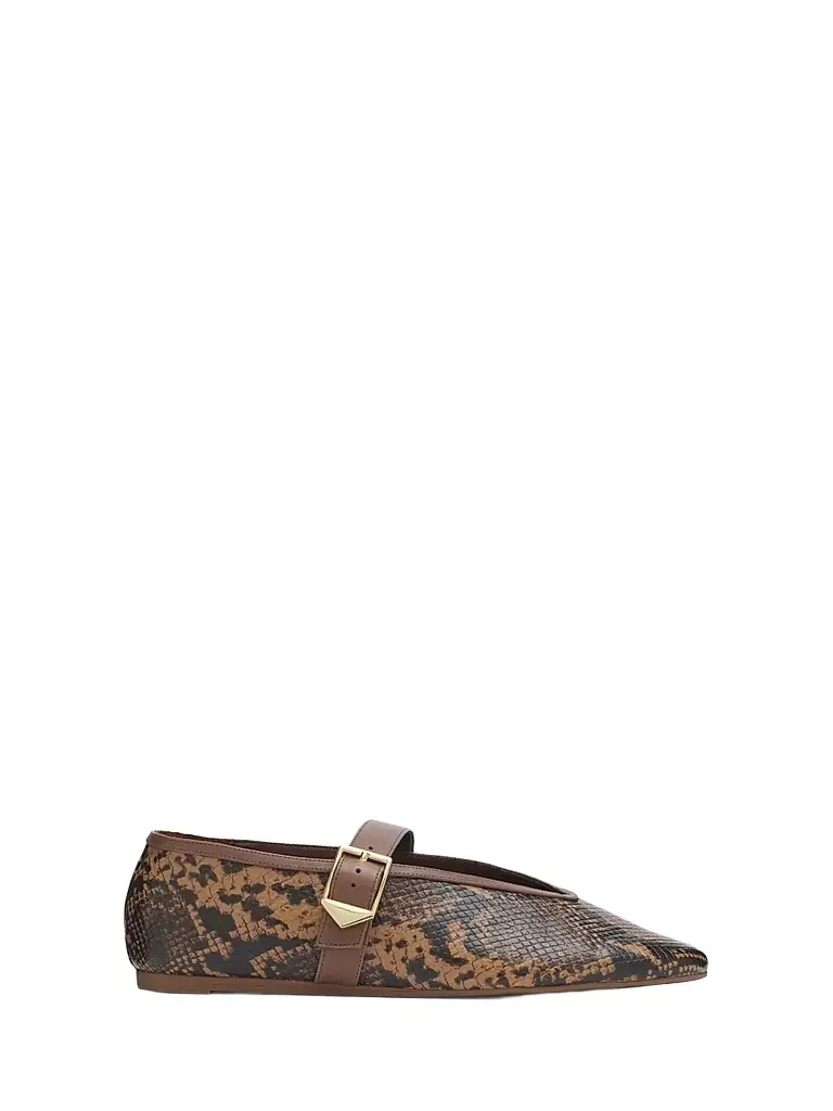 Schutz Women's Vick Buckle Embossed Snake-Print Leather Mary Janes - Pecan Brown | Image 1 Schutz Women's Vick Buckle Embossed Snake-Print Leather Mary Janes - Pecan Brown | Image 1
