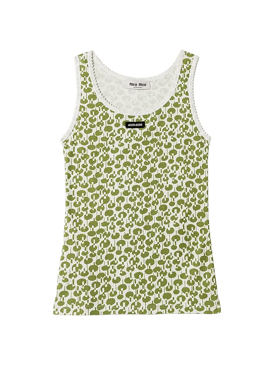 Miu Miu Women's Cotton Tank Top - Beige Khaki | Image 1 Miu Miu Women's Cotton Tank Top - Beige Khaki | Image 1