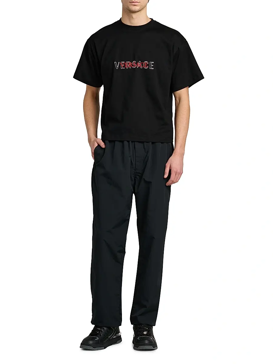 Versace Men's Logo-Embroidered Cotton T-Shirt | Thumbnail 2 Versace Men's Logo-Embroidered Cotton T-Shirt | Thumbnail 2
