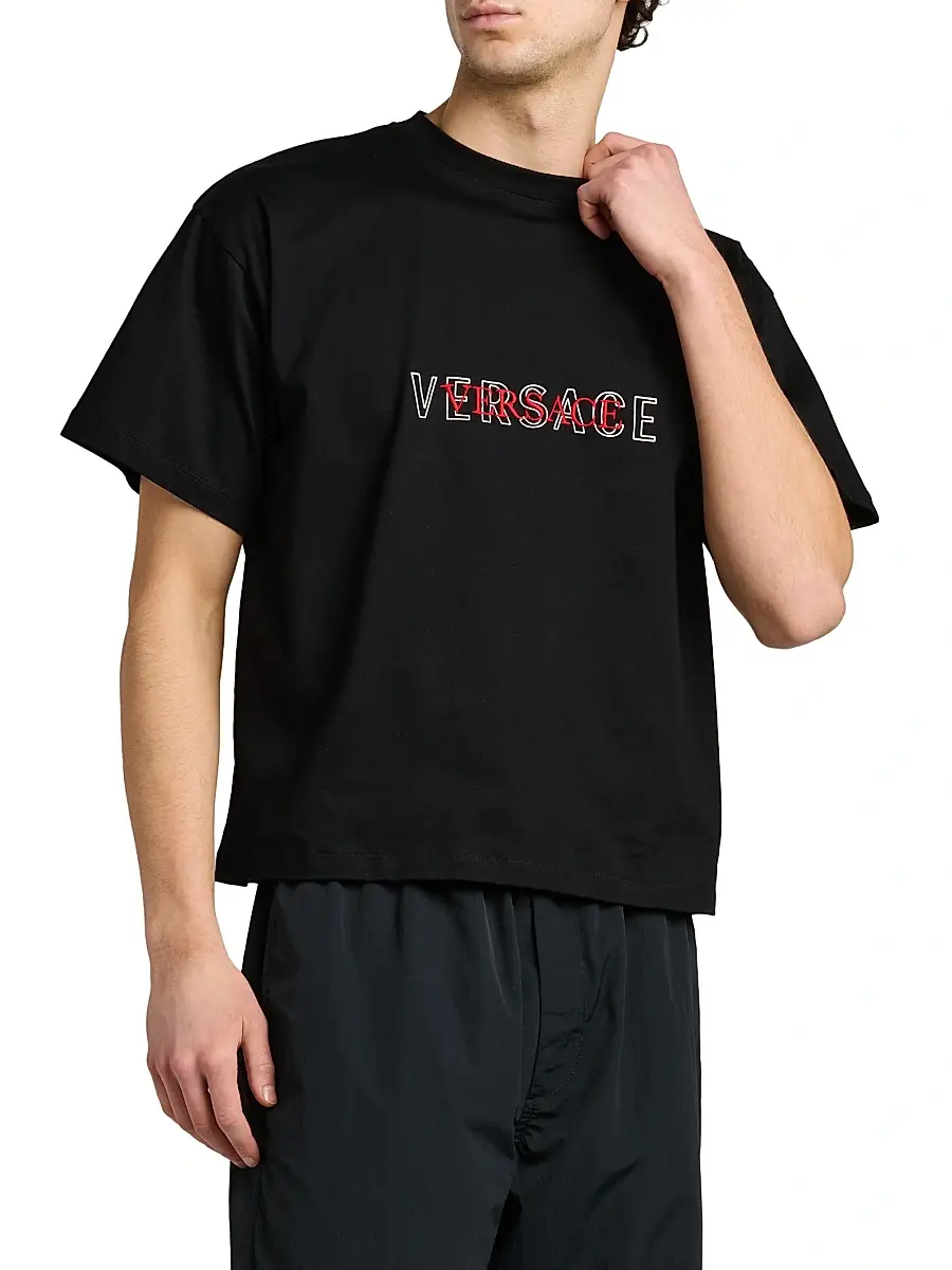 Versace Men's Logo-Embroidered Cotton T-Shirt | Thumbnail 4 Versace Men's Logo-Embroidered Cotton T-Shirt | Thumbnail 4
