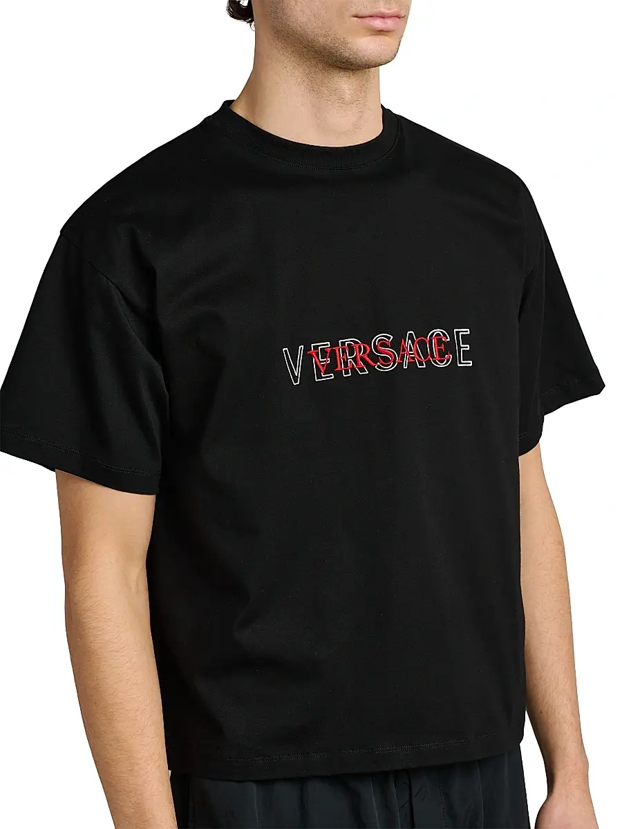 Versace Men's Logo-Embroidered Cotton T-Shirt | Thumbnail 6 Versace Men's Logo-Embroidered Cotton T-Shirt | Thumbnail 6