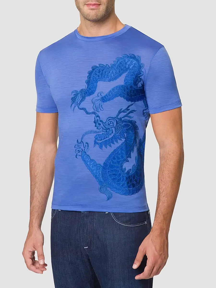 Stefano Ricci Men's Dragon Embroidered Design T-Shirt | Thumbnail 2 Stefano Ricci Men's Dragon Embroidered Design T-Shirt | Thumbnail 2