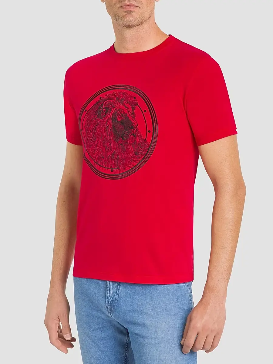 Stefano Ricci Men's Lion Embroidered Design T-Shirt - Spy Red | Thumbnail 2 Stefano Ricci Men's Lion Embroidered Design T-Shirt - Spy Red | Thumbnail 2