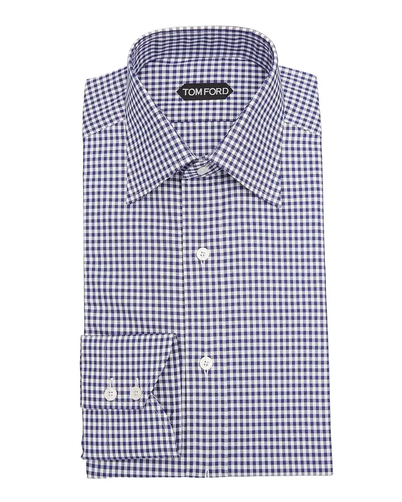 TOM FORD Men's Gingham Check Slim Fit Dress Shirt | Image 1 TOM FORD Men's Gingham Check Slim Fit Dress Shirt | Image 1