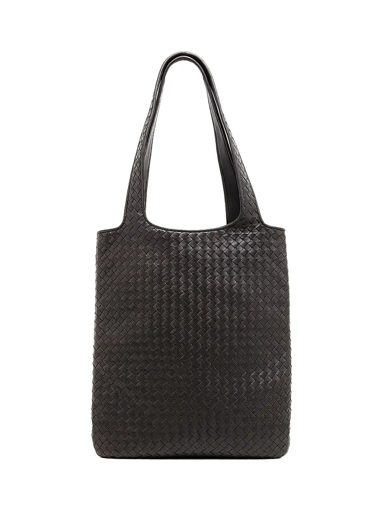 Bottega Veneta Men's Intrecciato Leather Tote Bag - Espresso Silver | Image 1 Bottega Veneta Men's Intrecciato Leather Tote Bag - Espresso Silver | Image 1