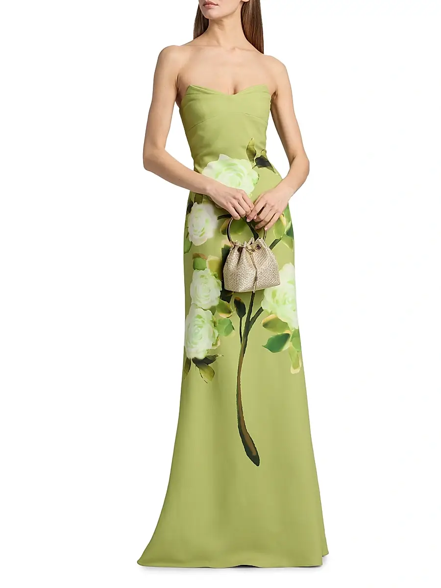 BADGLEY MISCHKA Women's Pleated Floral Strapless Gown | Thumbnail 2 BADGLEY MISCHKA Women's Pleated Floral Strapless Gown | Thumbnail 2