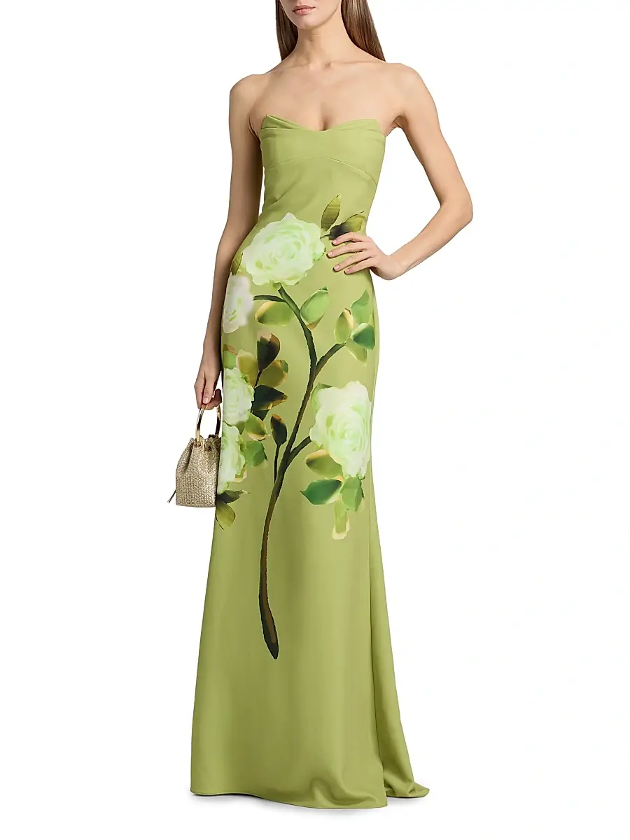 BADGLEY MISCHKA Women's Pleated Floral Strapless Gown | Thumbnail 3 BADGLEY MISCHKA Women's Pleated Floral Strapless Gown | Thumbnail 3