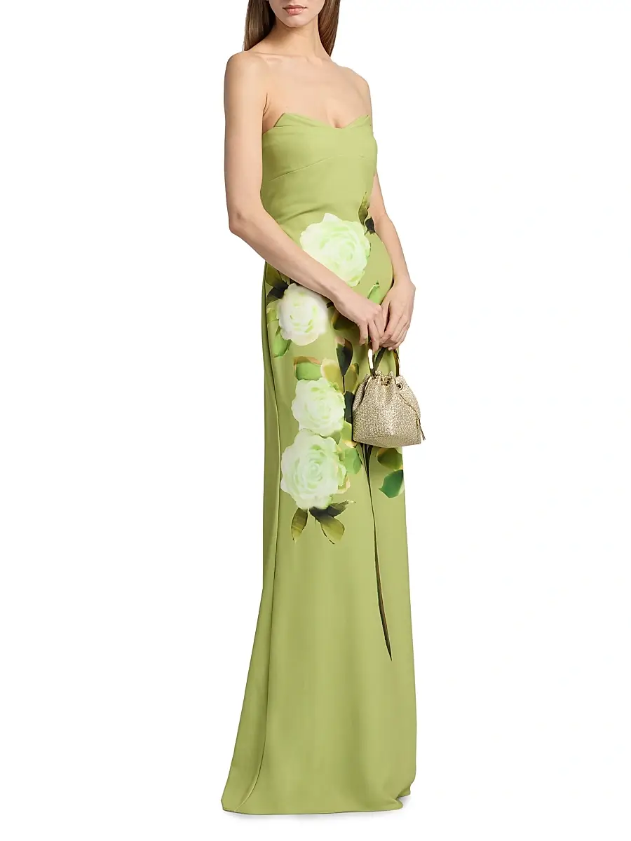 BADGLEY MISCHKA Women's Pleated Floral Strapless Gown | Thumbnail 4 BADGLEY MISCHKA Women's Pleated Floral Strapless Gown | Thumbnail 4