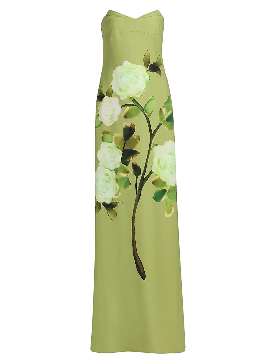 Women's Pleated Floral Strapless Gown