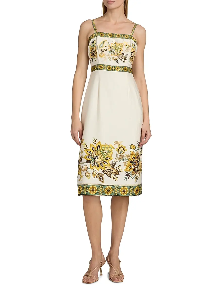 Elie Tahari Women's The Annalise Floral Linen Midi-Dress | Thumbnail 2 Elie Tahari Women's The Annalise Floral Linen Midi-Dress | Thumbnail 2
