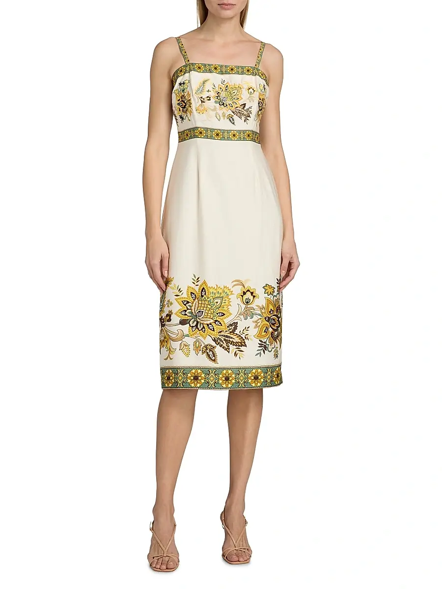 Elie Tahari Women's The Annalise Floral Linen Midi-Dress | Thumbnail 3 Elie Tahari Women's The Annalise Floral Linen Midi-Dress | Thumbnail 3