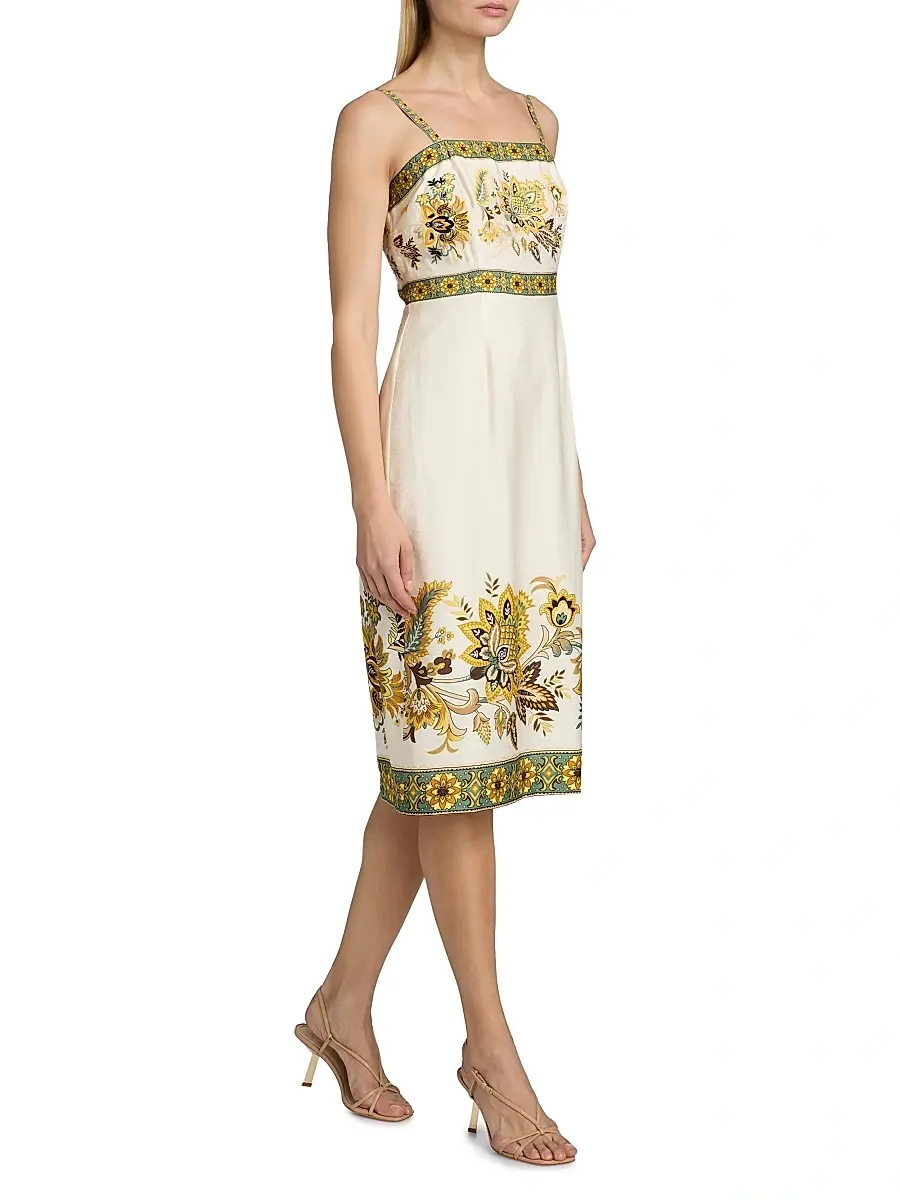 Elie Tahari Women's The Annalise Floral Linen Midi-Dress | Thumbnail 4 Elie Tahari Women's The Annalise Floral Linen Midi-Dress | Thumbnail 4