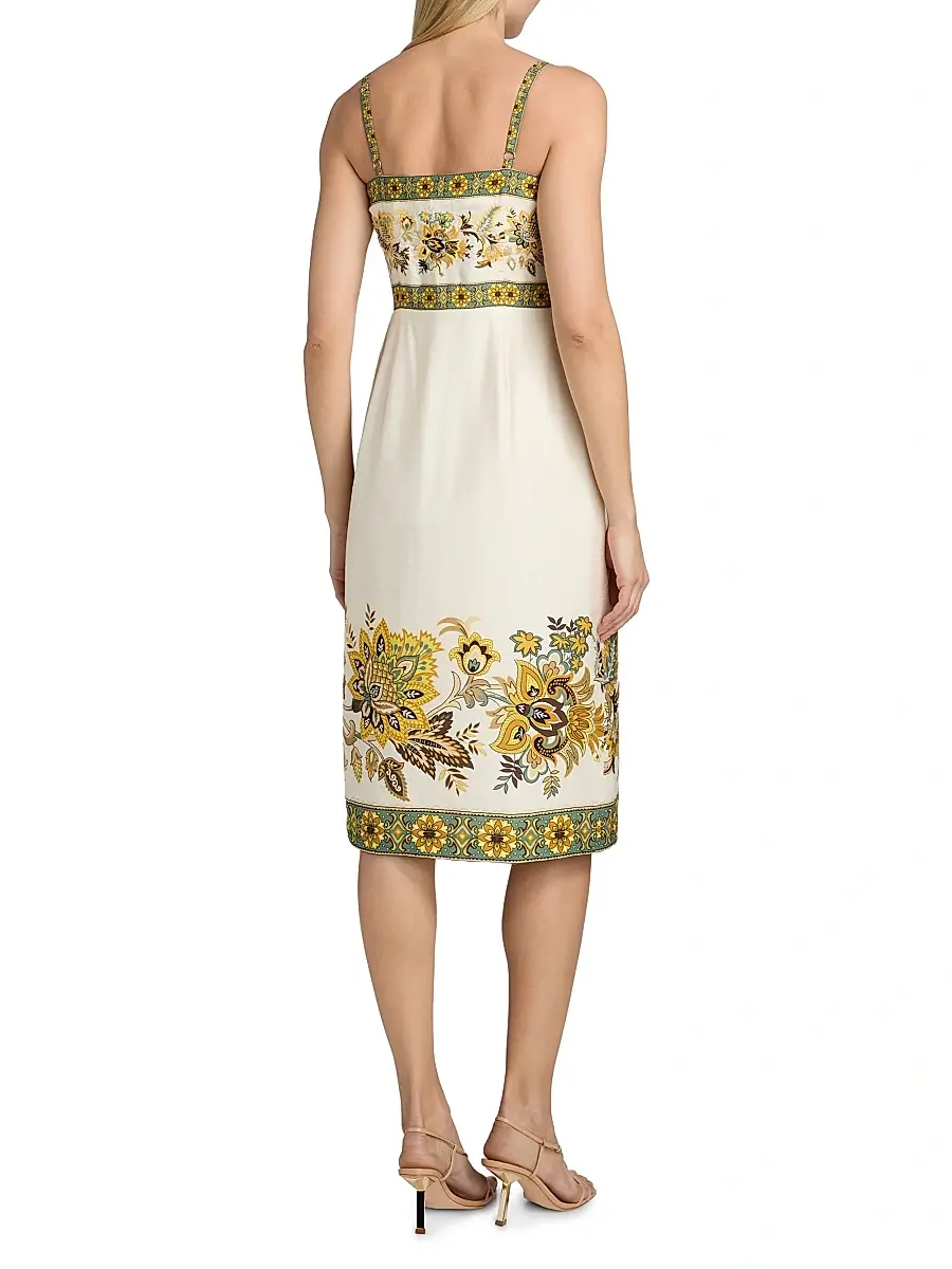 Elie Tahari Women's The Annalise Floral Linen Midi-Dress | Thumbnail 5 Elie Tahari Women's The Annalise Floral Linen Midi-Dress | Thumbnail 5