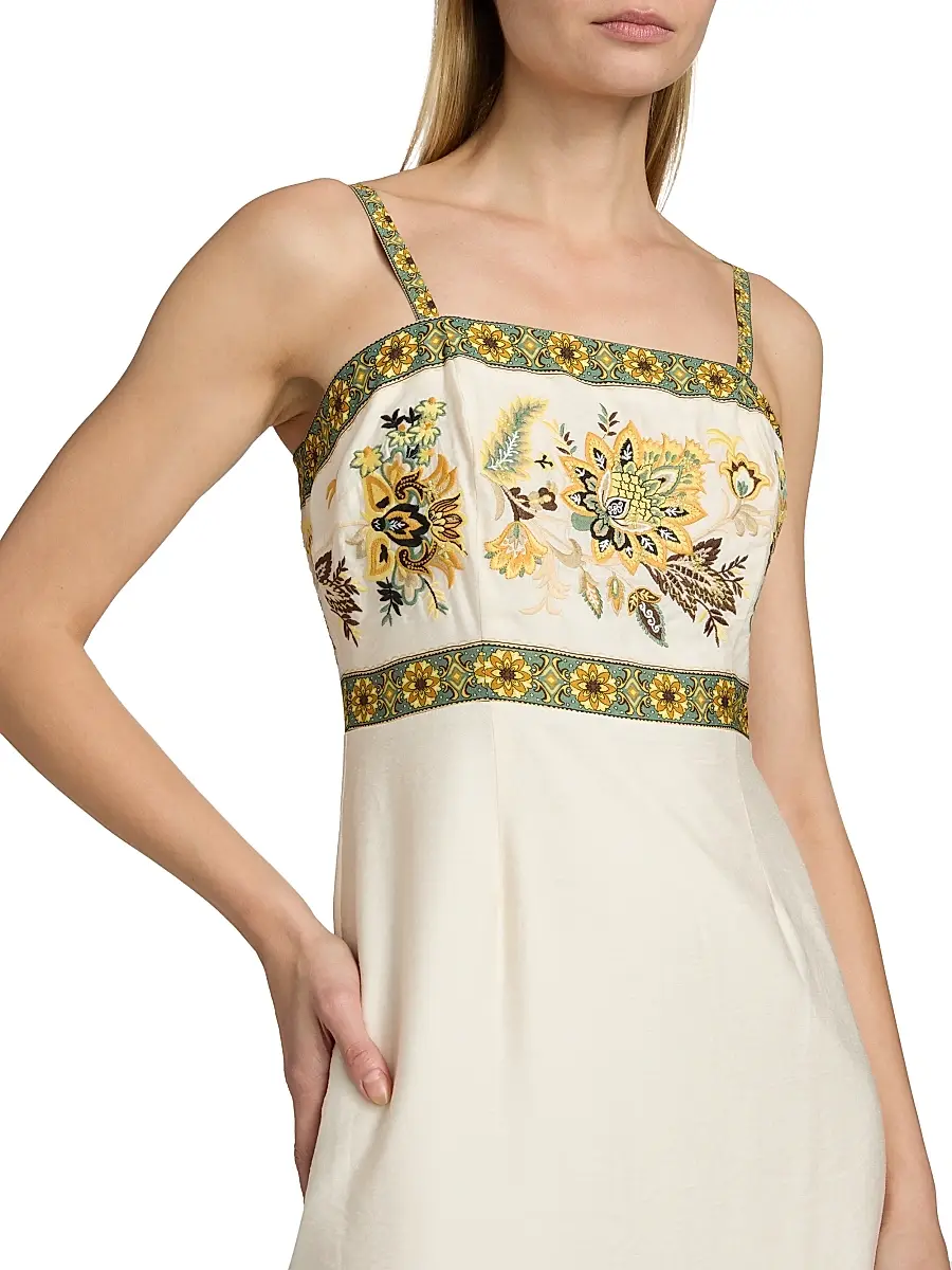 Elie Tahari Women's The Annalise Floral Linen Midi-Dress | Thumbnail 6 Elie Tahari Women's The Annalise Floral Linen Midi-Dress | Thumbnail 6