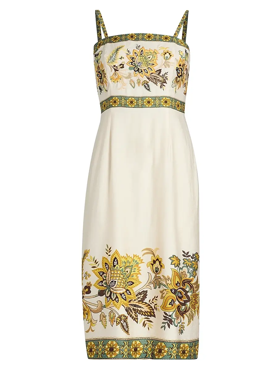 Elie Tahari Women's The Annalise Floral Linen Midi-Dress - Sunray Floral Print | Image 1 Elie Tahari Women's The Annalise Floral Linen Midi-Dress - Sunray Floral Print | Image 1