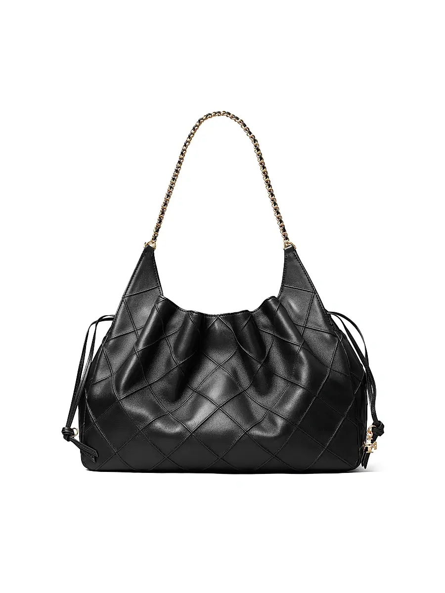 Tory Burch Women's Fleming Large Quilted Leather Tote Bag - Black | Image 1 Tory Burch Women's Fleming Large Quilted Leather Tote Bag - Black | Image 1