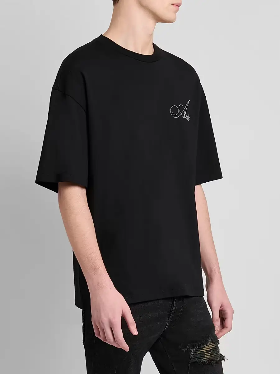 AMIRI Men's Crystal-Embellished Logo Cotton T-Shirt | Thumbnail 4 AMIRI Men's Crystal-Embellished Logo Cotton T-Shirt | Thumbnail 4