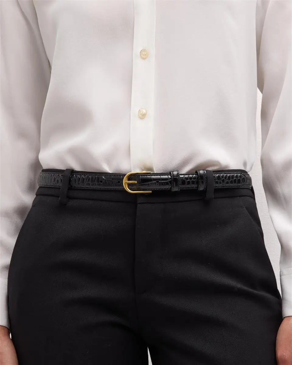 Nili Lotan Jane Croc Leather Thin Belt | Thumbnail 2