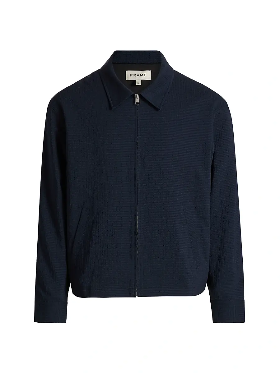 Frame Men's Seersucker Blouson Jacket - Navy - Size XXL | Image 1 Frame Men's Seersucker Blouson Jacket - Navy - Size XXL | Image 1