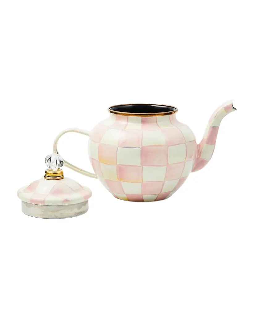 MacKenzie-Childs Rosy Check Enamel Teapot, 4 Cup | Image 1 MacKenzie-Childs Rosy Check Enamel Teapot, 4 Cup | Image 1
