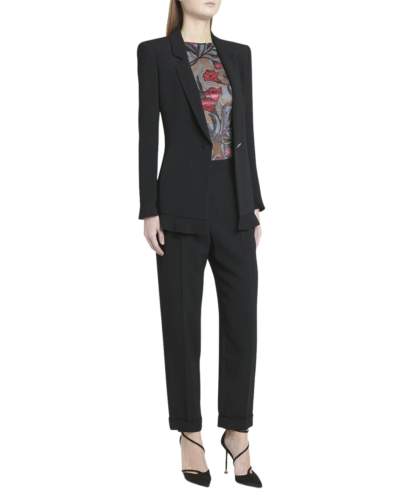 Giorgio Armani Cady Blazer Jacket with Ruffle Underlay