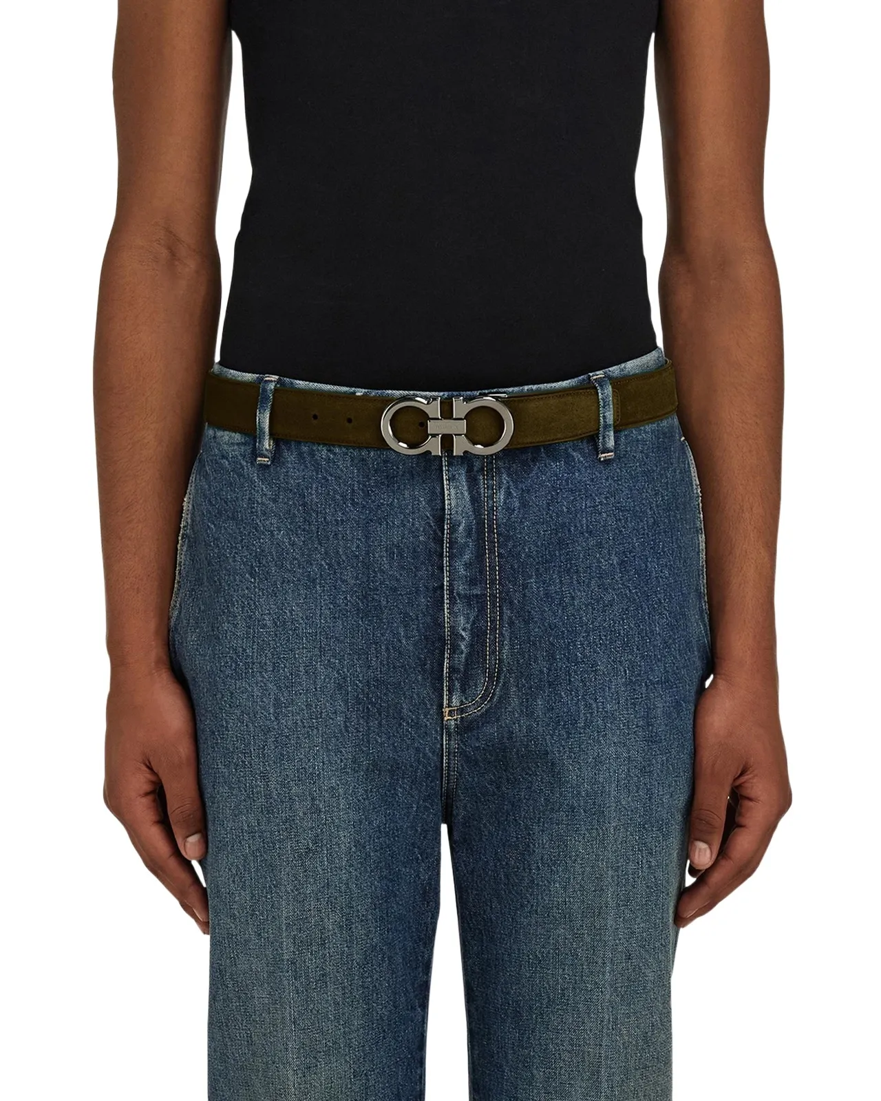 Ferragamo Men's Suede Gancini-Buckle Belt