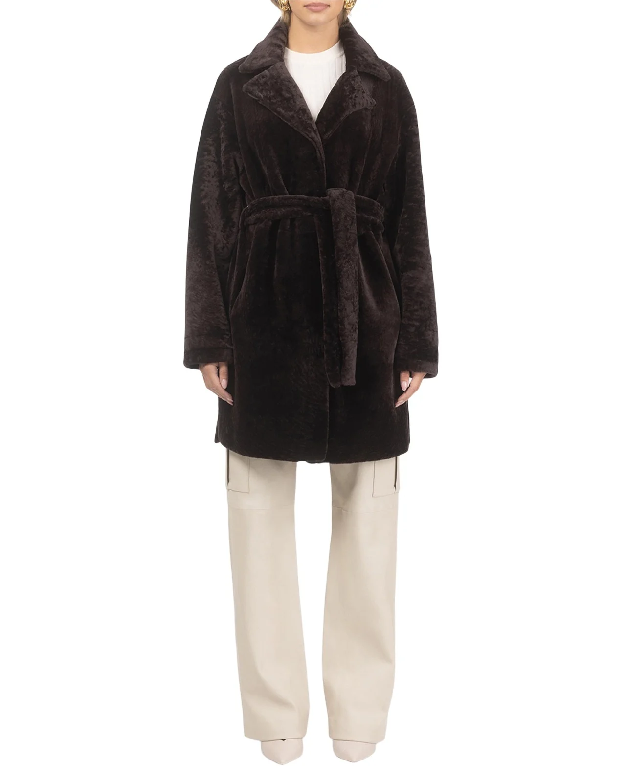 Reversible Lamb Shearling Belted Stroller Coat