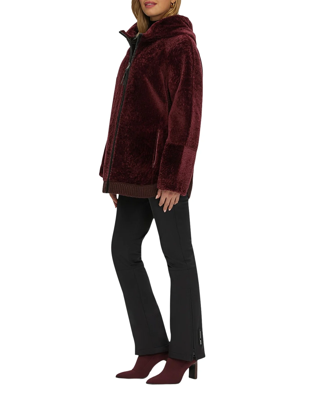 Reversible Shearling Lamb Zip Parka Jacket With Side Slits Reversible Shearling Lamb Zip Parka Jacket With Side Slits