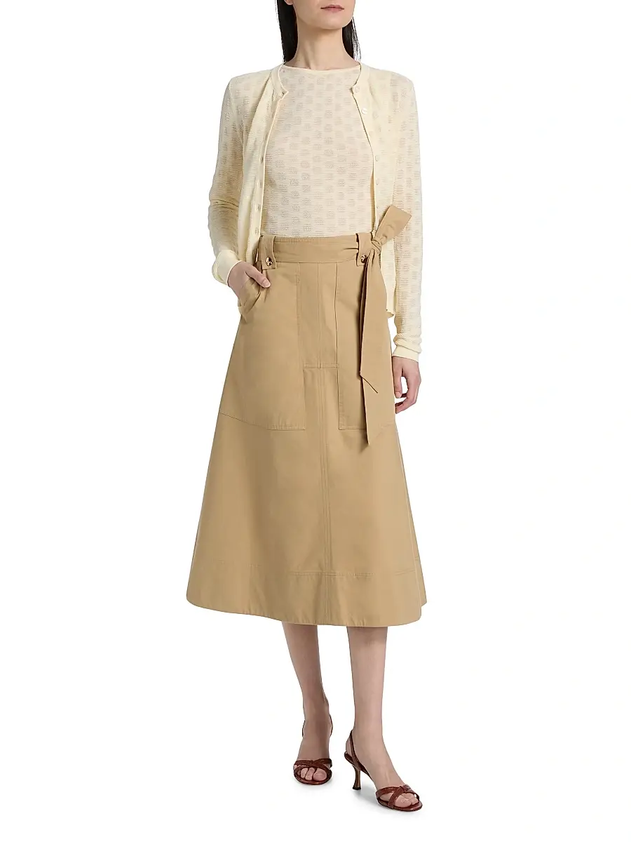 TANYA TAYLOR Women's Brinson Tie-Waist Cotton Twill A-Line Midi-Skirt | Thumbnail 2 TANYA TAYLOR Women's Brinson Tie-Waist Cotton Twill A-Line Midi-Skirt | Thumbnail 2