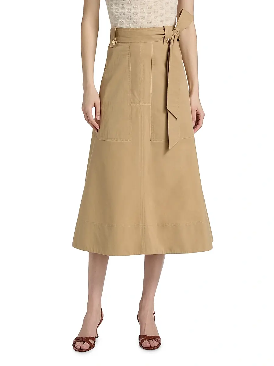 TANYA TAYLOR Women's Brinson Tie-Waist Cotton Twill A-Line Midi-Skirt | Thumbnail 3 TANYA TAYLOR Women's Brinson Tie-Waist Cotton Twill A-Line Midi-Skirt | Thumbnail 3