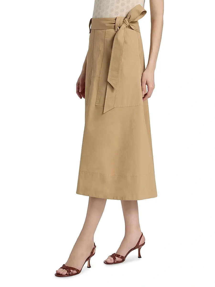 TANYA TAYLOR Women's Brinson Tie-Waist Cotton Twill A-Line Midi-Skirt | Thumbnail 4 TANYA TAYLOR Women's Brinson Tie-Waist Cotton Twill A-Line Midi-Skirt | Thumbnail 4