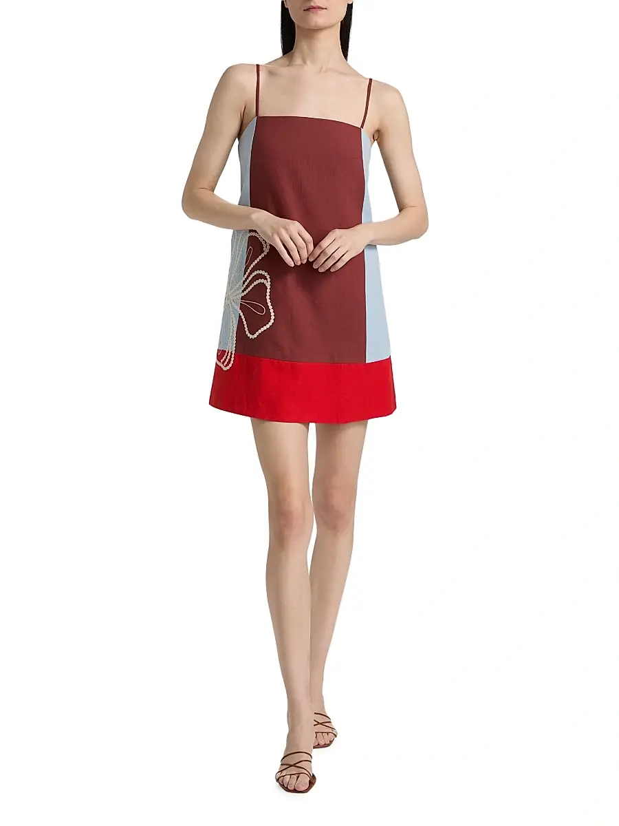 TANYA TAYLOR Women's Bianca Floral Colorblocked Cotton-Linen Minidress | Thumbnail 2 TANYA TAYLOR Women's Bianca Floral Colorblocked Cotton-Linen Minidress | Thumbnail 2