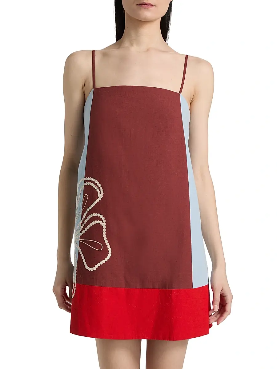 TANYA TAYLOR Women's Bianca Floral Colorblocked Cotton-Linen Minidress | Thumbnail 3 TANYA TAYLOR Women's Bianca Floral Colorblocked Cotton-Linen Minidress | Thumbnail 3