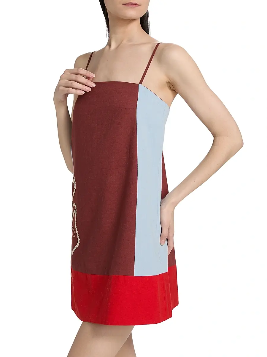 TANYA TAYLOR Women's Bianca Floral Colorblocked Cotton-Linen Minidress | Thumbnail 4 TANYA TAYLOR Women's Bianca Floral Colorblocked Cotton-Linen Minidress | Thumbnail 4