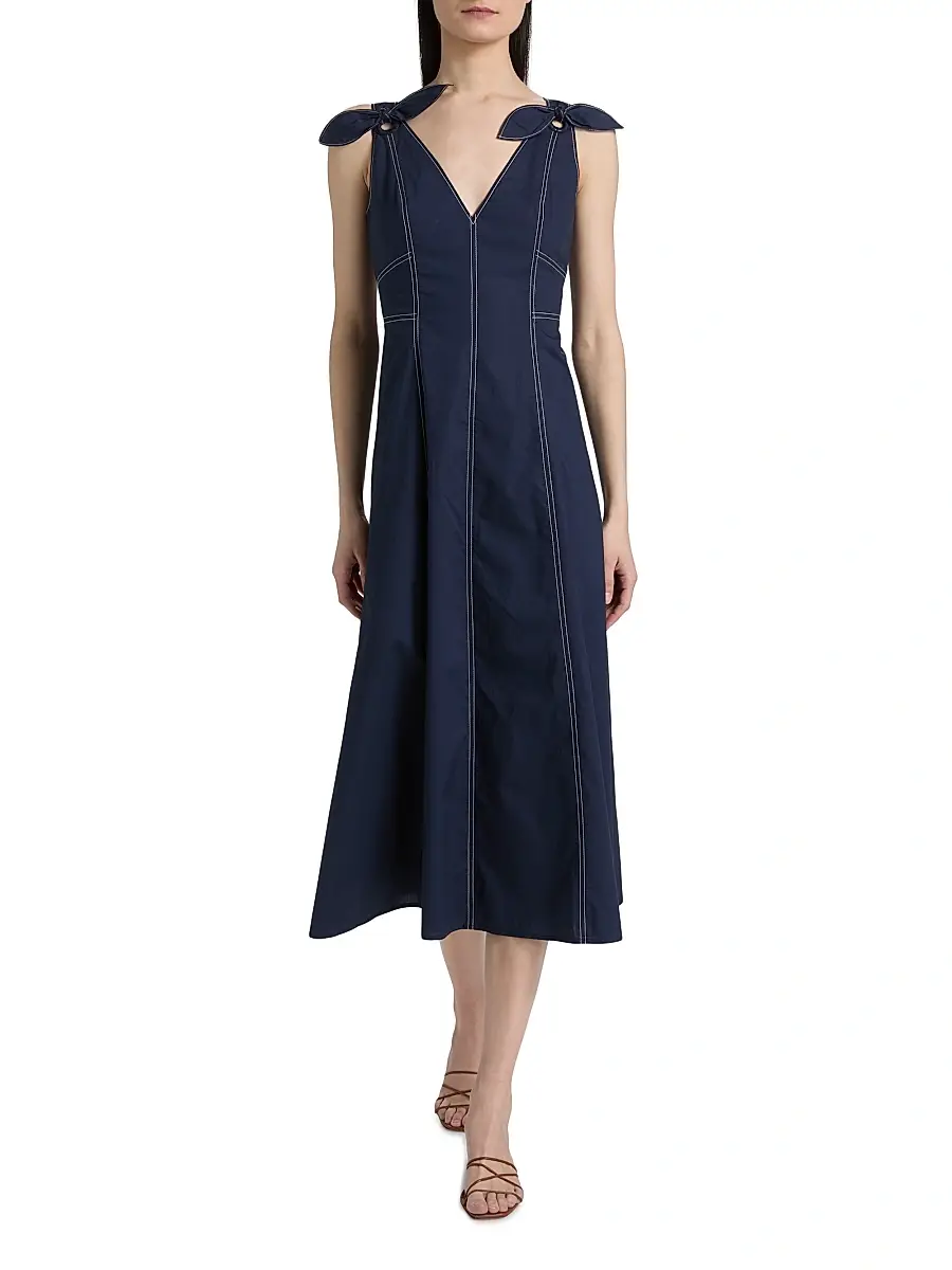TANYA TAYLOR Women's Caprice Cotton Denim A-Line Midi-Dress | Thumbnail 2 TANYA TAYLOR Women's Caprice Cotton Denim A-Line Midi-Dress | Thumbnail 2