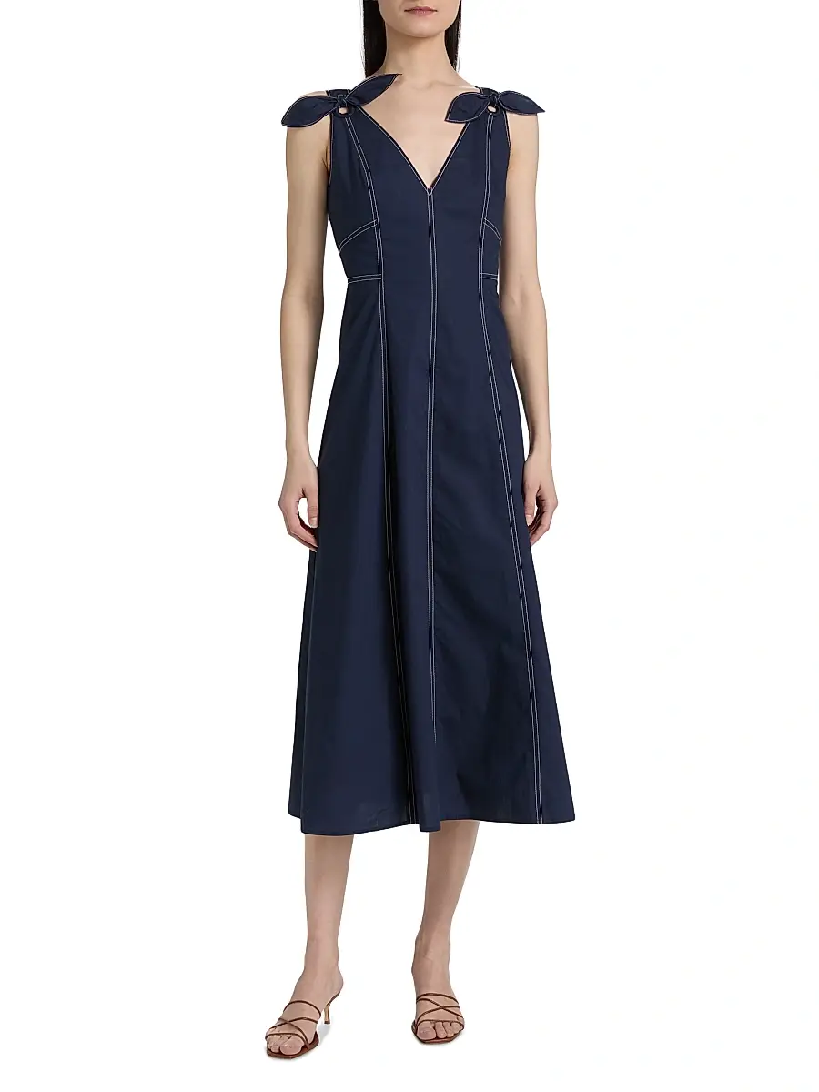 TANYA TAYLOR Women's Caprice Cotton Denim A-Line Midi-Dress | Thumbnail 3 TANYA TAYLOR Women's Caprice Cotton Denim A-Line Midi-Dress | Thumbnail 3
