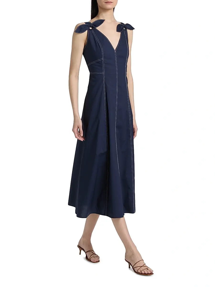 TANYA TAYLOR Women's Caprice Cotton Denim A-Line Midi-Dress | Thumbnail 4 TANYA TAYLOR Women's Caprice Cotton Denim A-Line Midi-Dress | Thumbnail 4