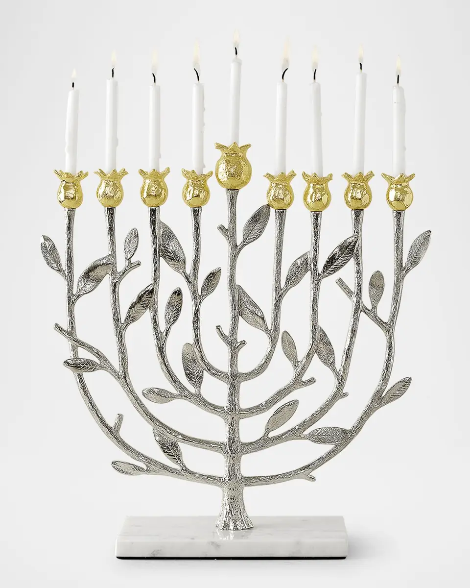 Michael Aram Pomegranate Silver and Gold Menorah with 24K Gold | Thumbnail 2 Michael Aram Pomegranate Silver and Gold Menorah with 24K Gold | Thumbnail 2