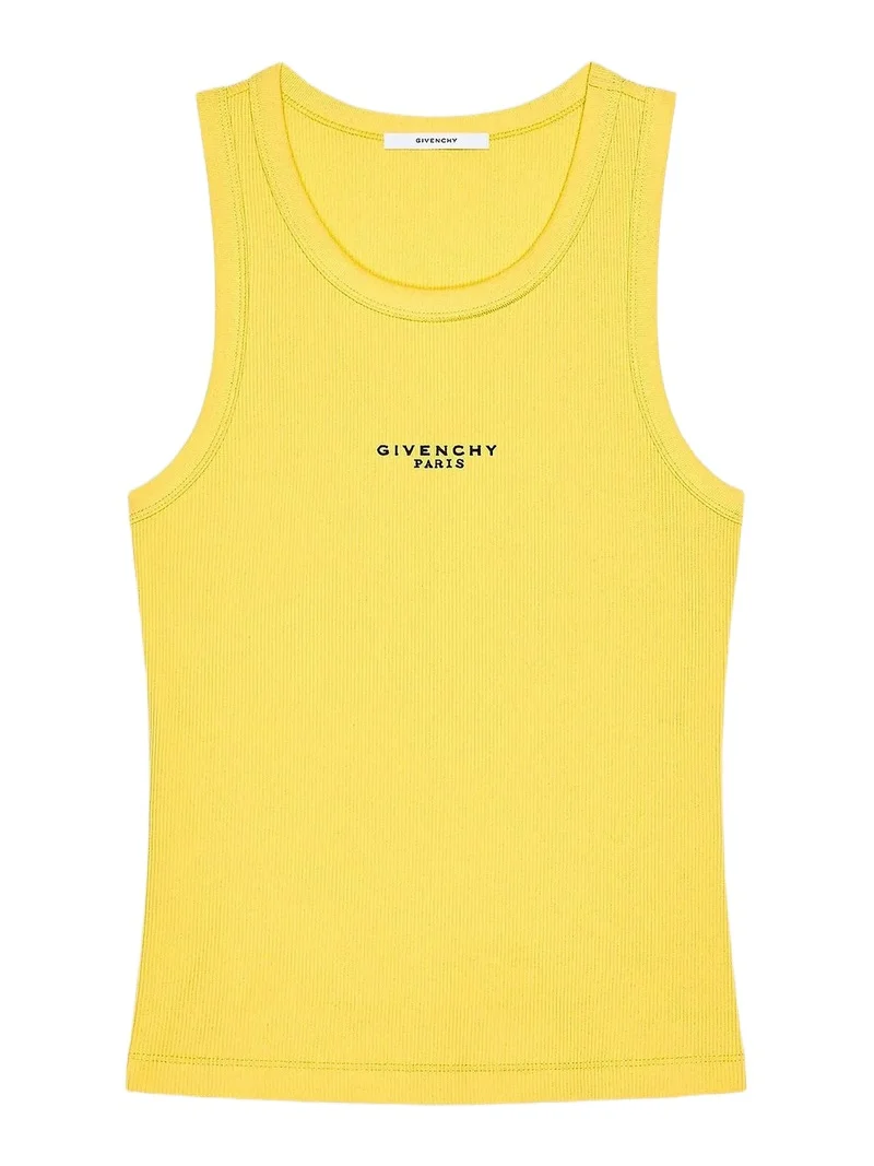 Givenchy Women's Slim Fit Tank Top in Cotton with Paris Print - Golden Yellow