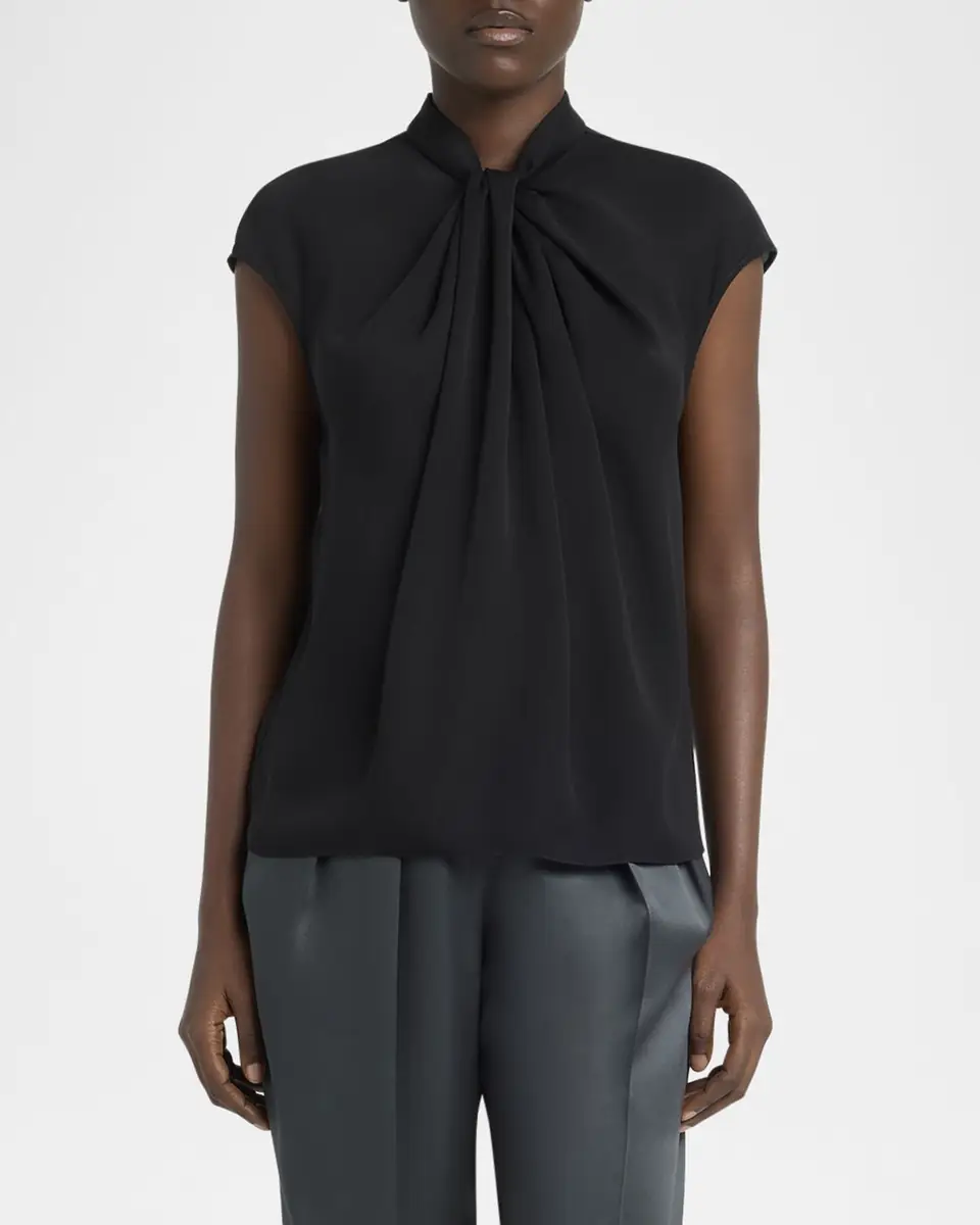 Giorgio Armani Twisted Cap-Sleeve Georgette Silk Blouse | Thumbnail 3