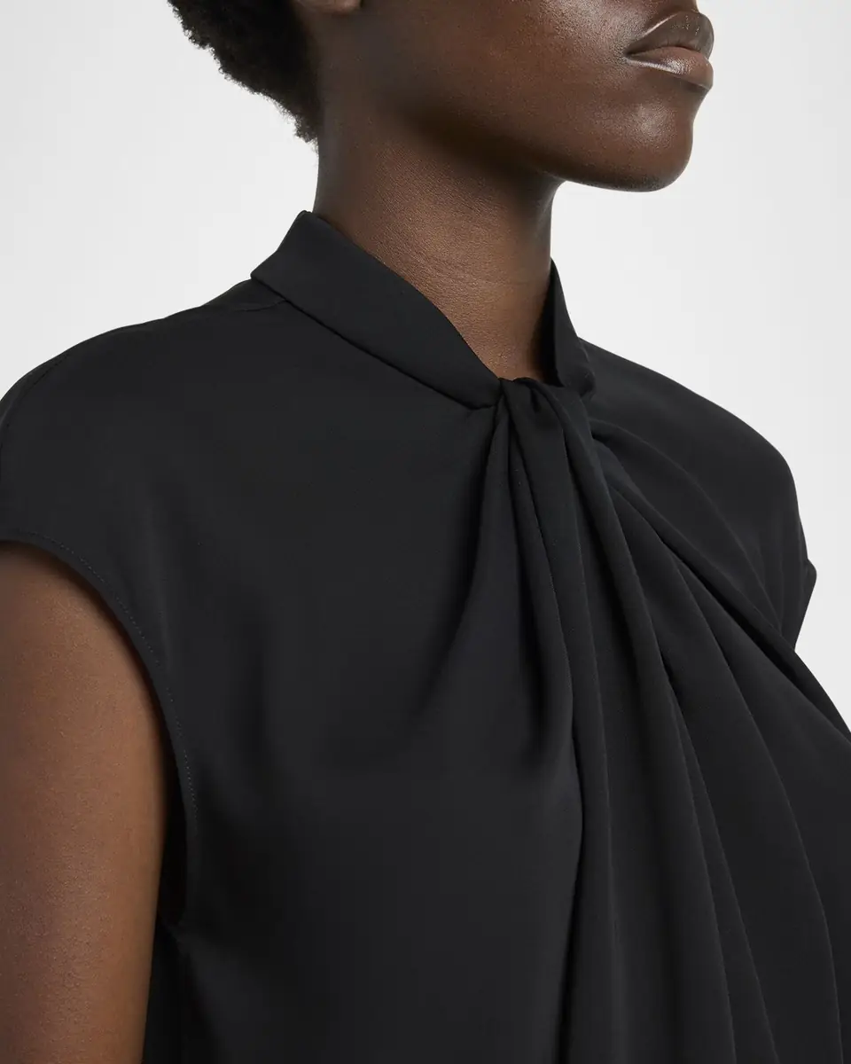 Giorgio Armani Twisted Cap-Sleeve Georgette Silk Blouse | Thumbnail 4