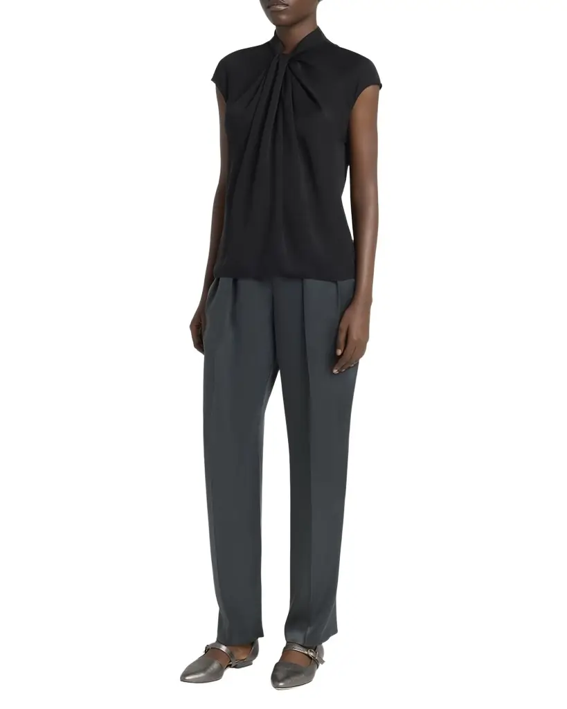 Giorgio Armani Twisted Cap-Sleeve Georgette Silk Blouse | Image 1 Giorgio Armani Twisted Cap-Sleeve Georgette Silk Blouse | Image 1
