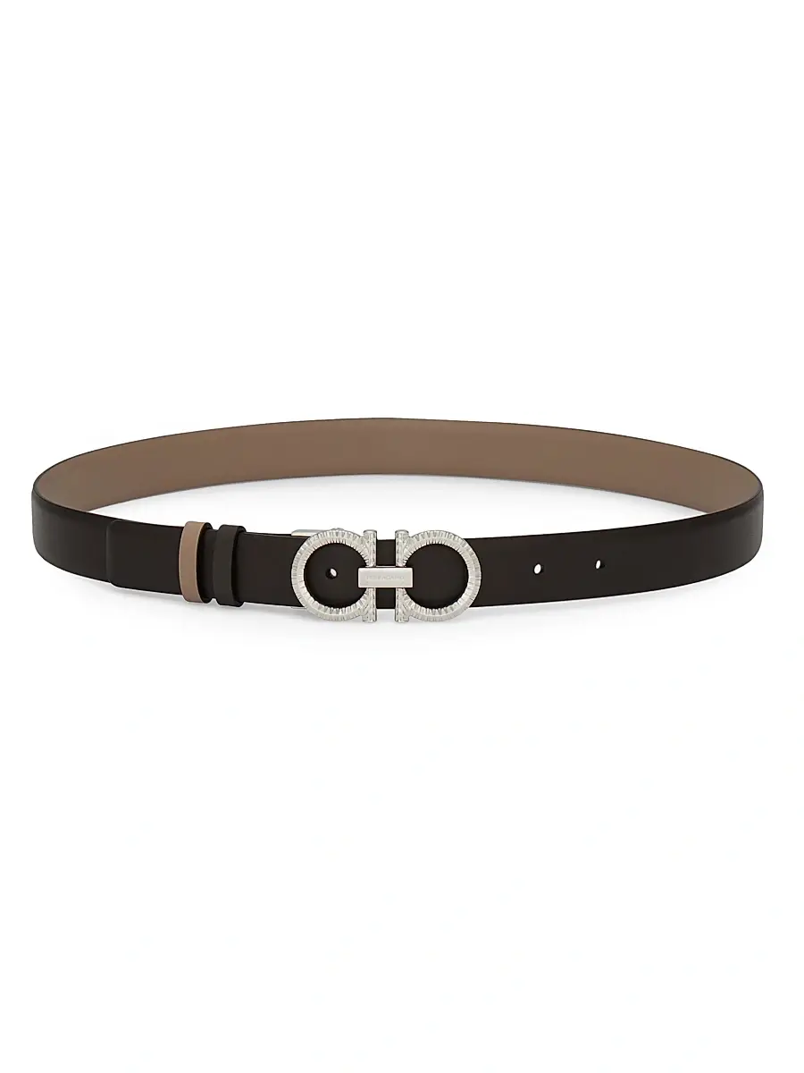 Ferragamo Women's Donna Knurled Gancini Reversible Leather Belt | Thumbnail 2 Ferragamo Women's Donna Knurled Gancini Reversible Leather Belt | Thumbnail 2