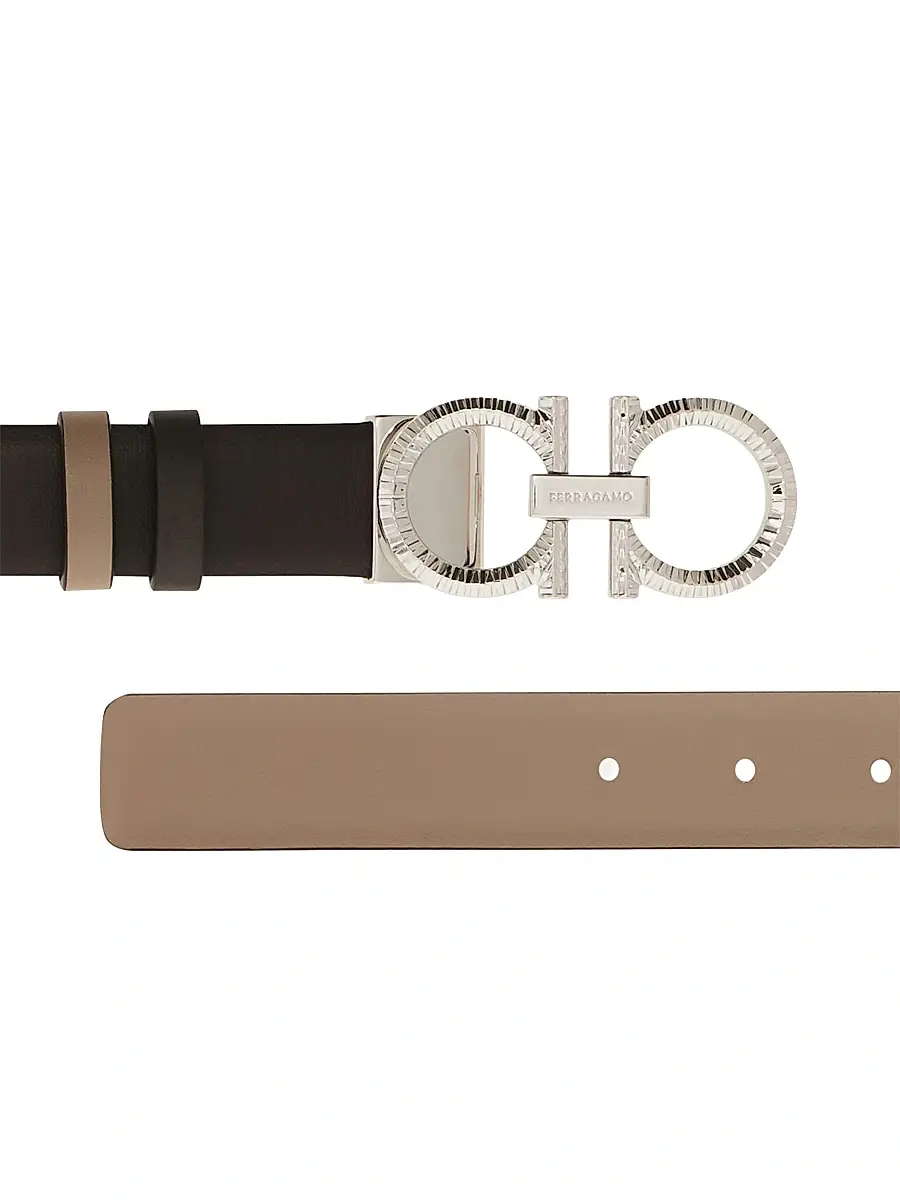 Ferragamo Women's Donna Knurled Gancini Reversible Leather Belt | Thumbnail 3 Ferragamo Women's Donna Knurled Gancini Reversible Leather Belt | Thumbnail 3