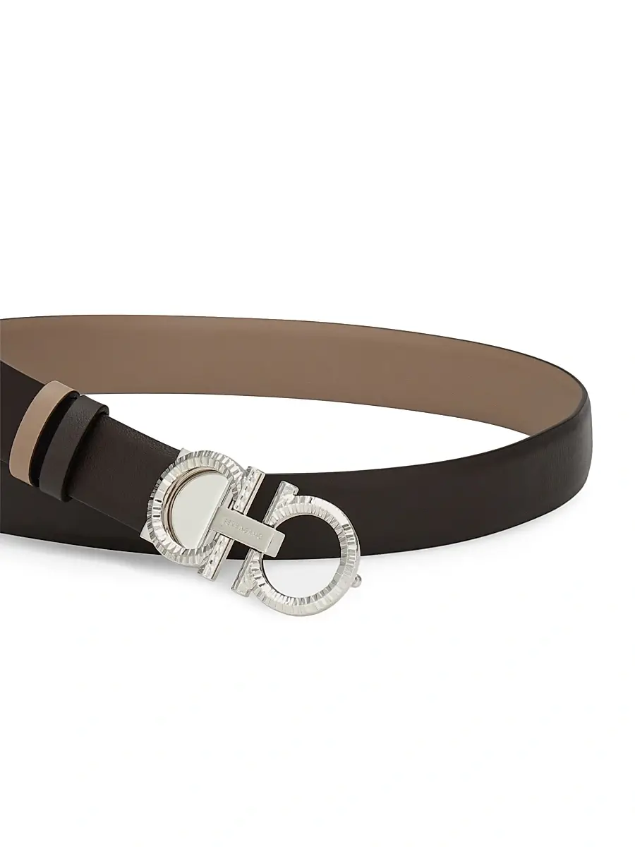 Ferragamo Women's Donna Knurled Gancini Reversible Leather Belt | Thumbnail 4 Ferragamo Women's Donna Knurled Gancini Reversible Leather Belt | Thumbnail 4