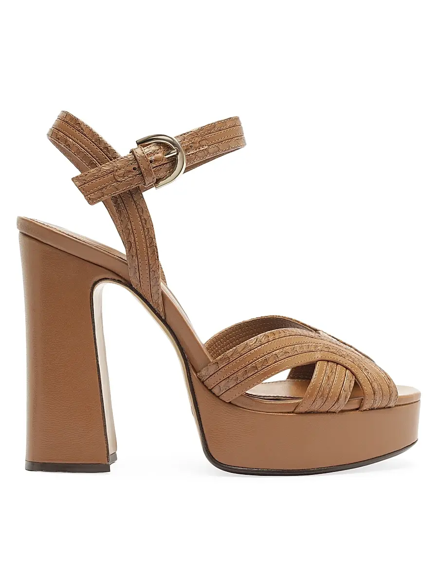 Alexandre Birman Women's Naika 0MM Python-Embossed Leather Platform Sandals - Espresso | Image 1 Alexandre Birman Women's Naika 0MM Python-Embossed Leather Platform Sandals - Espresso | Image 1
