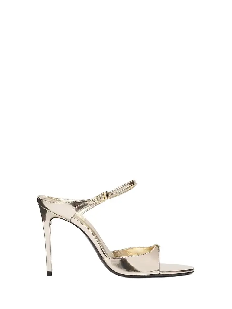Schutz Women's Lyra 100MM Patent Leather Slip-On Sandals - Platinum | Image 1 Schutz Women's Lyra 100MM Patent Leather Slip-On Sandals - Platinum | Image 1
