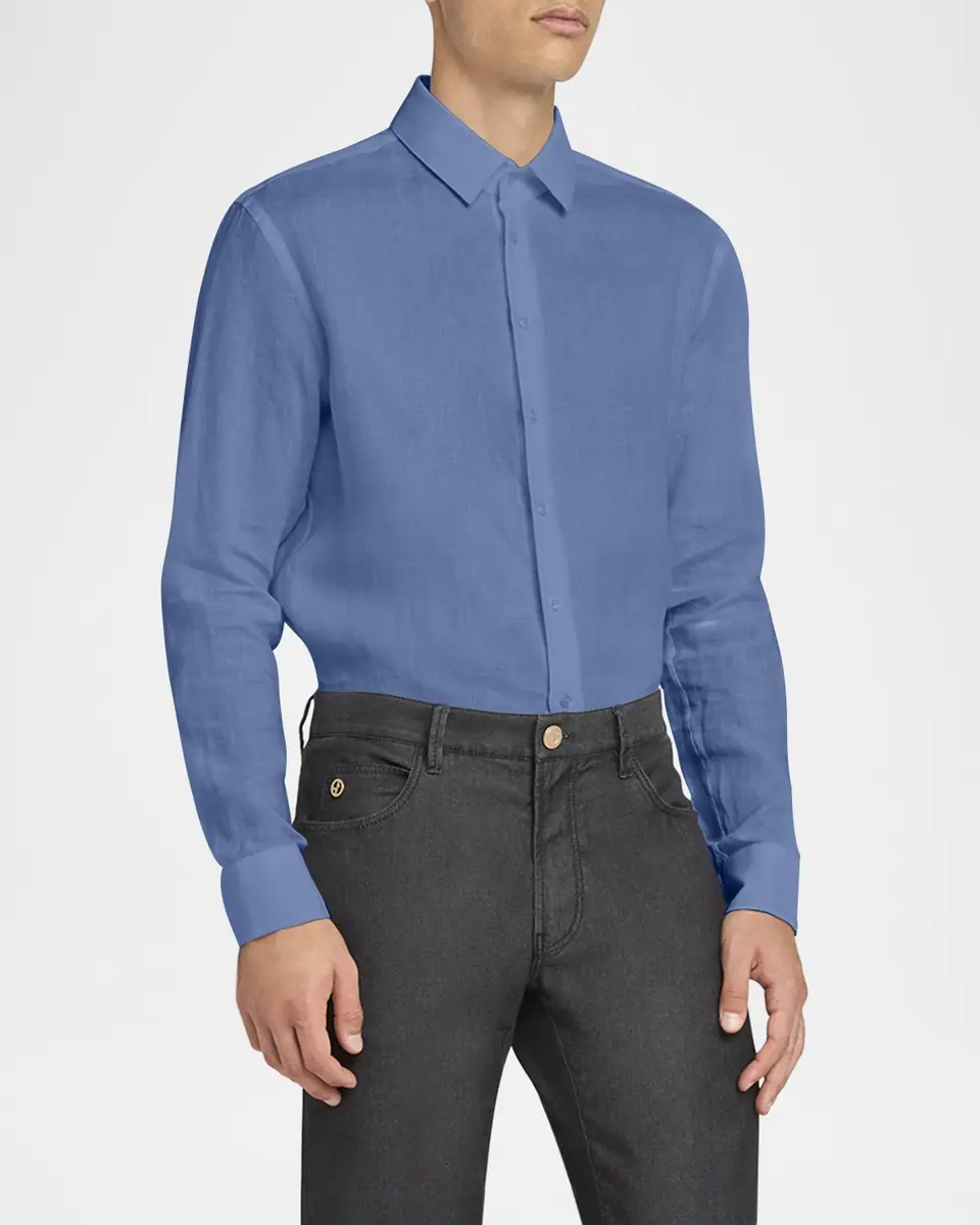 Giorgio Armani Men's Classic Solid Linen Sport Shirt | Thumbnail 3 Giorgio Armani Men's Classic Solid Linen Sport Shirt | Thumbnail 3